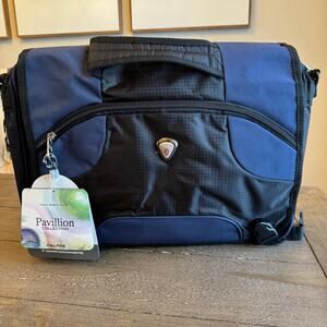 CALPAK NWT Pavilion Padded Laptop Bag Shoulder Strap Pockets Blue Black Travel